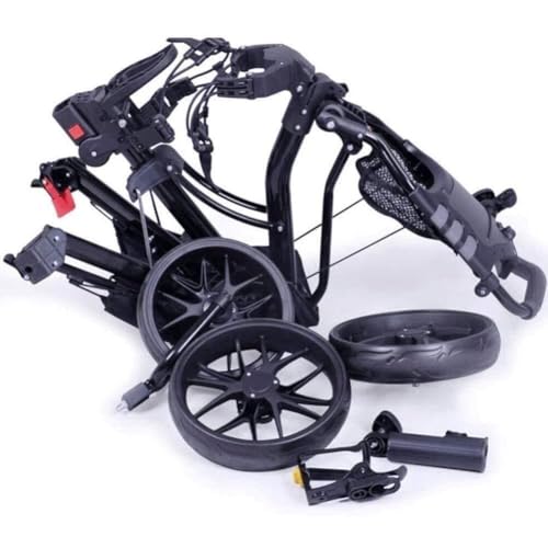 Image of Folding 3-Wheel Golf Cart, Lightweight Aluminum Alloy, Adjustable Handle, Push-Pull Trolley with Maintenance-Free Wheels for Outdoor Golf