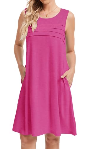 Image of CHICGAL Womens Summer Dresses Casual Loose Pleated Front Tshirt Sleeveless Tank Sundresses with Pockets 2026