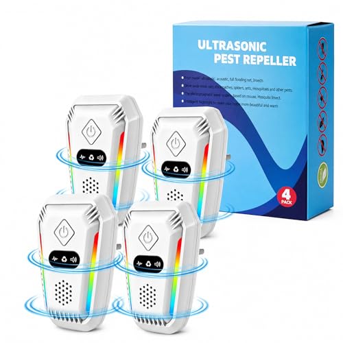 Ultrasonic Pest Repeller 4 Pack Powerful Mouse Repellent Plug-In Pest Control Highly Effective for Rats Mosquitoes Spiders Cockroaches Ants and More Safe for Humans and Pets (3Modes-White)