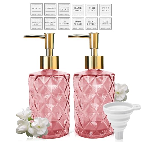 ZQFHSX Dispensador de jabón de Vidrio con Bomba Dorada, Juego de baño (Paquete de 2, 325 ml), Botellas Premium con Bomba Gruesa, Botella rellenable para líquido de Cocina, desinfectante d