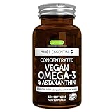 Omega 3 Vegano con Astaxantina, 1344 mg de Aceite de Algas (DHA + EPA 600 mg), 180 cápsulas blandas, de Igennus