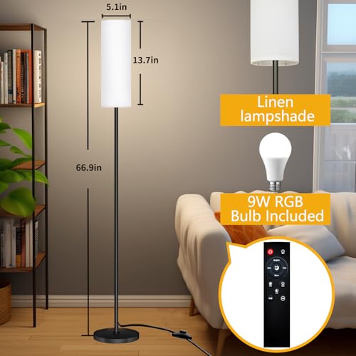 Smart LED Floor Lamp with APP Control & RGB Colors - Dimmable Standing Lamp for Living Room, Bedroom, Gaming - Remote, Timer, 9W Bulb Included, 67" Modern Tall Lamp (White) - Image 3