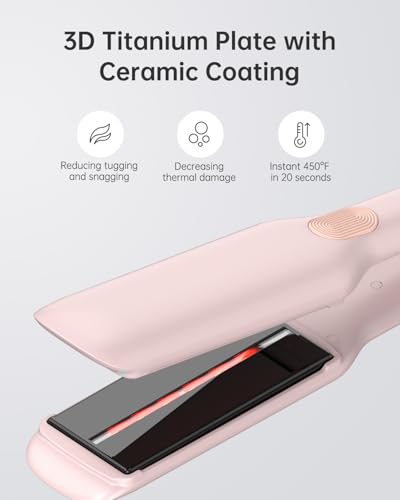 Image of ANNLARY Hair Straightener, 1.75 Inch Flat Iron with Infrared and Ionic Technology, Titanium Plate with Ceramic Coating Dual Voltage Straightener with Heat-Resistant Silicone for All Hair Types