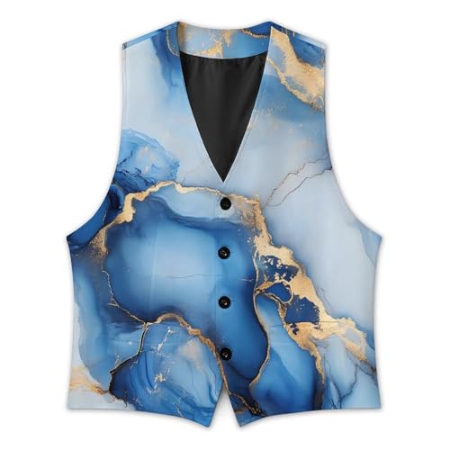 Blue Gold And White Marble Trendy Vest Suit for Men V Neck Formal Dress Waistcoat Vests Business Slim Fit2