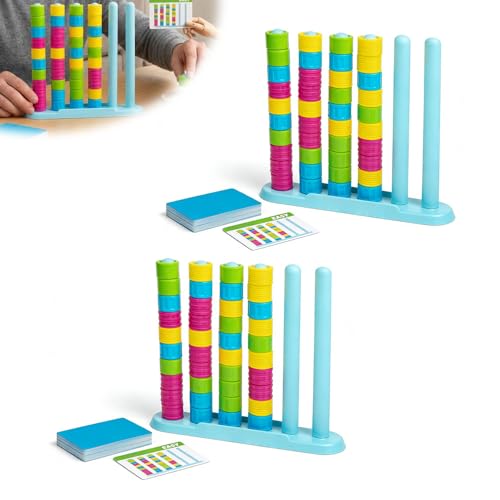 RAINPOT Wooden Color Match Challenge Game,Travel Stacking Game - 48 Colorful Rings & Cards, Quick Puzzle Game for Family, Teens, Adults - Fun Tabletop...