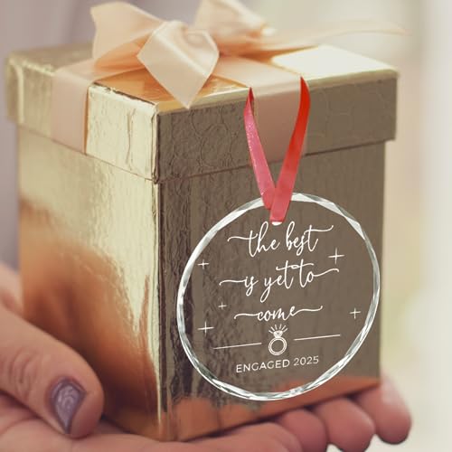 Engagement Gifts for Couples - Glass Christmas Ornament, Personalized Gifts for Newly Engaged Couples, Happy Engagement Ideas for Her, Bride to Be - Engaged for Her, Friends