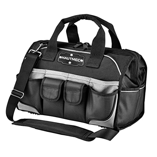 Image of HAUTMEC 16 inch 47-Pockets Tool Bag, Heavy-Duty 1680D Wide Mouth Tool Organizer with Reinforced Hard Base, Padded Shoulder Strap - HT0183