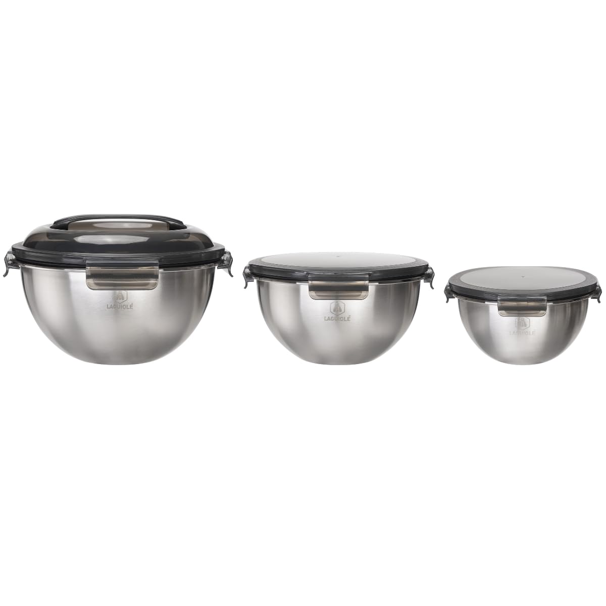 Vorratsdosen Set 3 tlg | Mit Deckeln, 1,35L/2,5L/4,35L, 18/8 Edelstahl, luftdichter transparenter Deckel