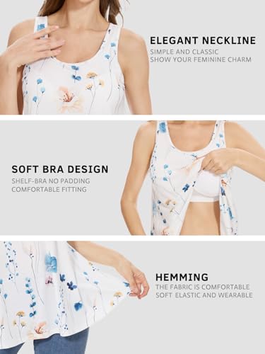 Image of Rosyline Tank Top for Women with Built in Bra Flowy Swing Undershirt Tank Tops S-4XL