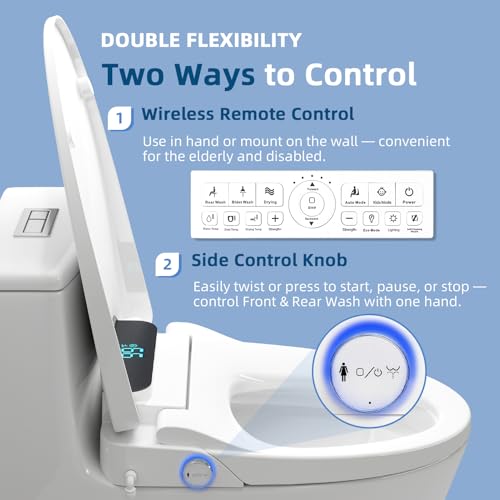 Image of Electric Bidet Toilet Seat Elongated, Heated Bidet Seat with Instant Warm Water, Warm Air Dryer, Self-Cleaning Stainless Steel Nozzle, Heated Seat, Night Light, Remote Control, Soft Close
