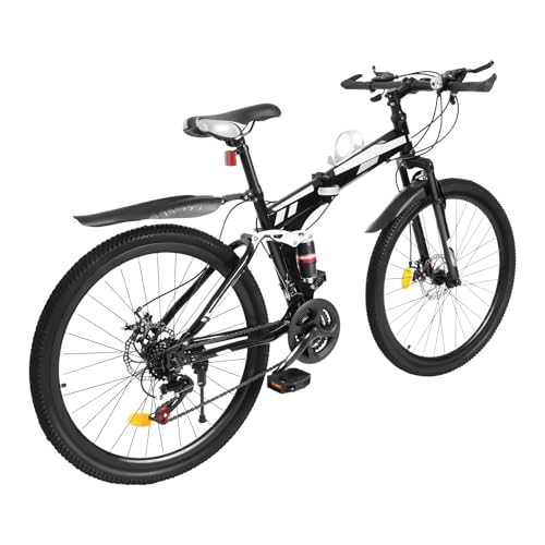 niorttkx Bicicleta de montaña de 26 pulgadas, bicicleta de montaña plegable de 21 velocidades con frenos de disco duales, bicicleta MTB para jóvenes adultos (tipo B, negro, plateado)