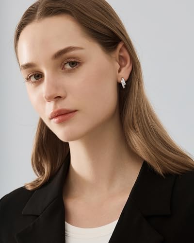 925 Sterling Silver Cubic Zirconia Double Hoop Earrings for Women, Hypoallergenic Sparkling Diamond Hoop Earrings for Daily Wear2