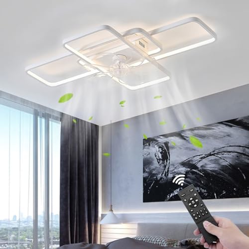Ventilateur de plafond avec lumière blanc télécommande minuteur réversible 85cm