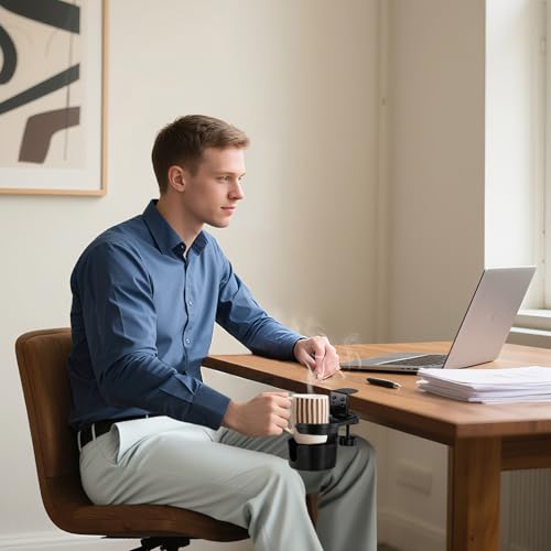 ColorMood Upgraded Deeper Desk Cup Holder with 360° Rotation, Clamp Mount Design, Metal Office & PC Gaming Desk Accessories,Hidden Adjustable Drink Holder for Arm Chair,Coffee Cup
