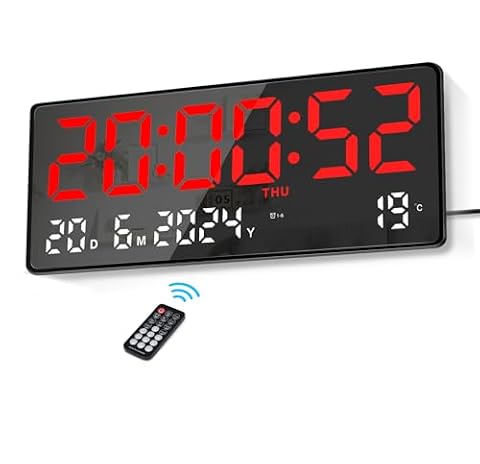 Lafocuse Zegar ścienny 15,5" cyfrowy LED, duży wyświetlacz, cyfrowy zegar ścienny i stołowy z pilotem zdalnego sterowania, dużymi cyframi, datą, temperaturą, tygodniem, nowoczesny zegar do salonu