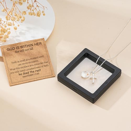 Image of Mustard Seed Cross Necklace for Teen Girls Women, Moving Mountains Faith Christian Religious Birthday Jewelry Gifts