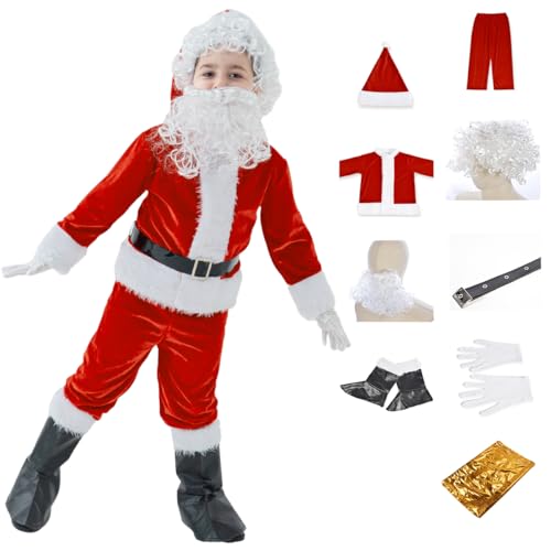 Disfraz Completo de Santa Claus para Niños 9 Piezas