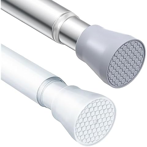 White and Silver Tension Curtain Rod for Windows 28 to 48 inch, Adjustable Expandable Pressure Spring Curtain Rod No Drilling, 7/8" Curtain Rod for Bedroom Doorway Closet Door Cover