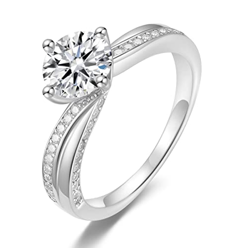 Center 1-1/2 Carat (ctw) Moissanite Stone Engagement Ring for Women Solitare with Accents Sterling Silver Ring for Women Twisting Ring for Women (Available in size 6, 7, 8, 9)2