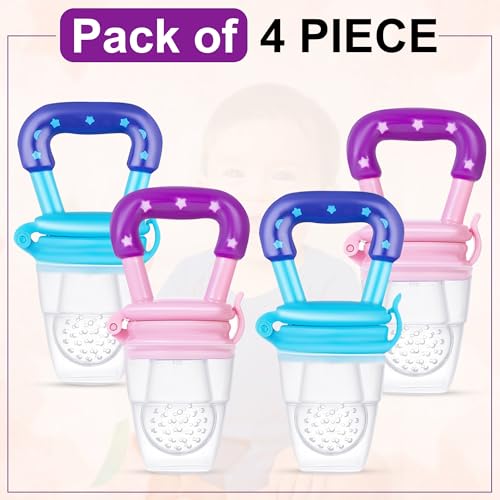 Image of GLUN Soft Silicone Baby Feeder, Food & Fruit Feeder for 3 to 12 Months, Pack of 4 BPA Free Anti Choking Fruit Pacifier, Teether for Infant