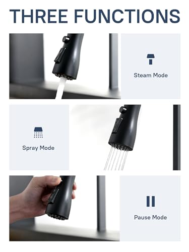 Image of WEWE Kitchen Sink Faucet, Pull Down Kitchen Faucet, Black and Chrome Kitchen Faucet with Sprayer Stainless Steel Single Handle one or Three Hole for Laundry bar Kitchen Sinks