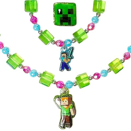 LUV HER Minecraft Girls Jewelry Box Set 3 Piece Princess Toys | Jewelry Set Box with Beaded Necklace - Toddler Bracelets and Girls Ring | Toddler Girl Toys | Kids Jewelry | Princess Dress up Ages 3+