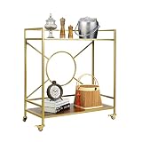 Palama Gold Bar Cart for The Home, Outdoor Bar Cart Simply Assembled with ONLY 4 Screws, 2-Tier Snac