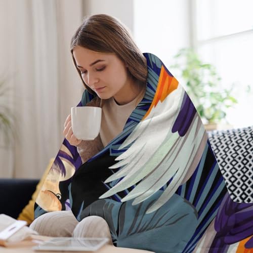 Couverture polaire oiseau et feuilles pour cocooning sur canapé 100x130cm - 8