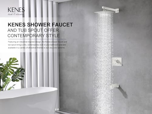 Image of KENES Brushed Nickel Shower Set with Tub Faucet, Tub and Shower Trim Kit
