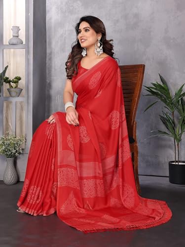 Image of Amazon Brand - Tavasya Womens Blocked Printed Daily Wear Chiffon Georgette Saree With Blouse With Blouse