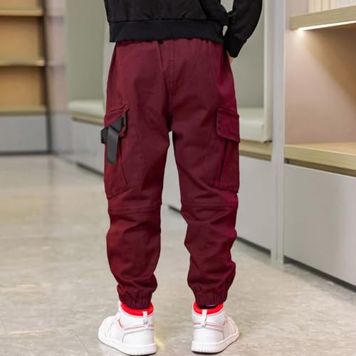 Image of Boys Cargo Pants Cotton Casual Pants Elastic Waist Hiking School Uniform Sweatpants Joggers