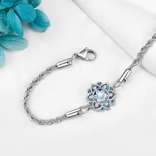 ONEFINITY Moonstone Lotus Bracelet 925 Sterling Silver Abalone Shell Lotus Flower Bracelets Yoga Jewelry Gifts for Women Mom4