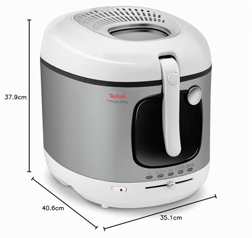 Foto von Tefal Mega 2 kg Elektrische Fritteuse, 3,3 L Öl-Kapazität, Anti-Geruchs-Filter, spülmaschinenfeste Teile, Sichtfenster, einstellbares Thermostat, weiß, Edelstahl, FR4800