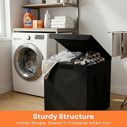 Image of Sopent Black Toy Storage Box & Storage Box and Organiser with Lid - Foldable Fabric Toys Organizer for Kids Room, Kids Storage Basket (33x33x43cm, 50L)