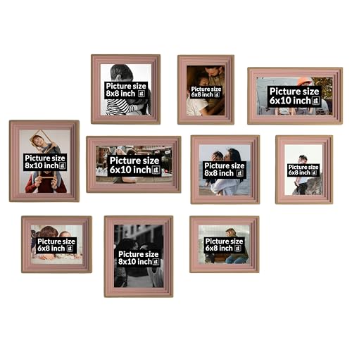 Image of Art Street Pink Wall Photo Frame Collage Set for Living Room Decor | Multi Picture Frames Gallery Wall Set for Family Photos | Wooden Wall Hanging Frames for Bedroom, Hallway, Home Decoration