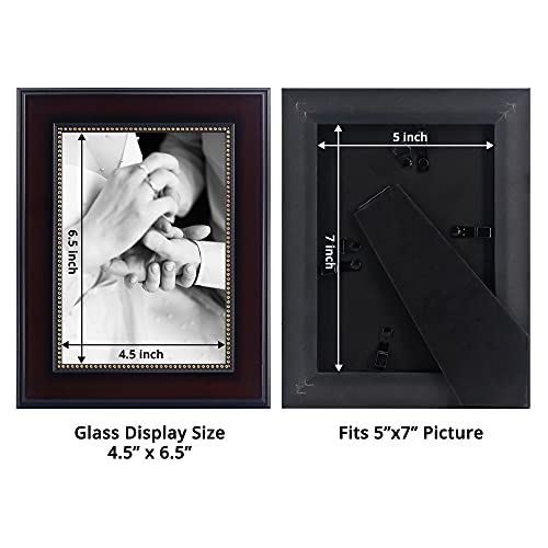 Graduationmall 5X7 Picture Frames, Real Glass, Display Photos For Wall Or Tabletop, Mahogany With Gold Beads, 2-Pack #TOP2