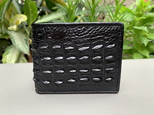 Black and Red Crocodile Leather Skin Men's bifold wallet, Double Side Genuine Alligator 5