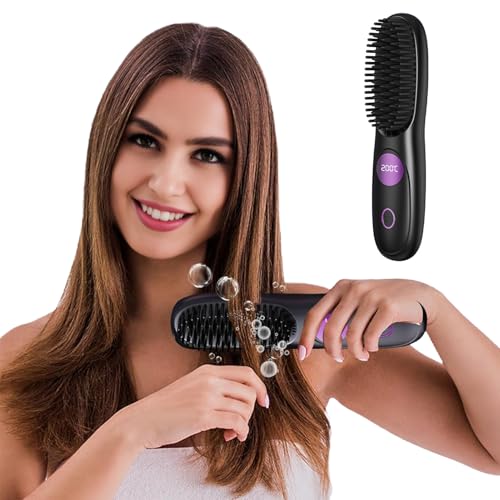 Plancha para el cabello portátil YOXIER, cepillo alisador mini inalámbrico con pantalla LED, recargable por USB, para mujeres miniatura 1