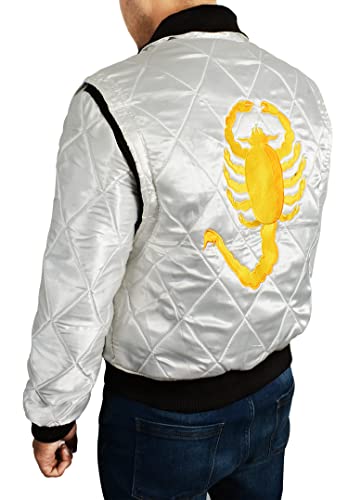 Prime-Fashion Men's Bomber Satin Fabric Quilted Golden Embroidery of Scorpio Jacket3