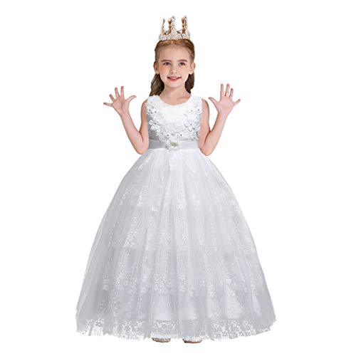 MYRISAM Little Big Girls Embroidery Lace Princess Pageant Dresses Bridesmaid Wedding Party Pageant Birthday Long Gown
