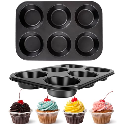 Shinsin Jumbo Muffin Pan 6 Cup 2-Pack Nonstick Extra Large Muffin Tin for Baking Durable Non-Toxic Carbon Steel 3.35 Diameter 1.6 Muffin Mold Jumbo Cup Design