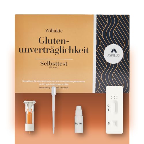 ASPILOS Glutenunverträglichkeit (Zöliakie) Selbsttest - Zuverlässig & Präzise - Benutzerfreundlich - Medizinische Tests mit Labor-Qualität