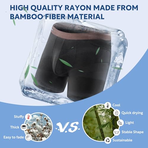 DAVID ARCHY Mens Underwear Wicking-Moisture Cooling Rayon Made From Bamboo Boxer Briefs with Support Pouch Fly 4 or 7 Pack3