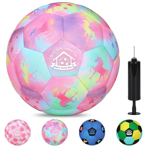 Image of Indoor Soccer Ball Size 3 Silent Soccer Balls Gifts for Beginners, Soft Foam House Training Balls, Lightweight Soccerball with Pump for Home Practice