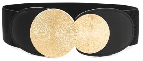 Women's Wide Waist Belt Vintage Elastic Waistband Leather Stretchy Belts for Dresses