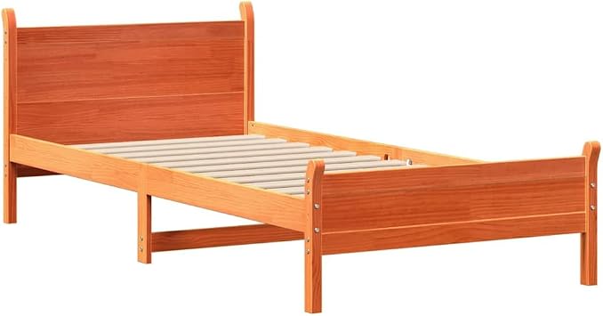 Solid Wood Bed Wax Brown 75 x 190 cm Pine Wood Sturdy Slatted Frame Headboard Lots of Storage Space for Restful Sleep in the Bedroom