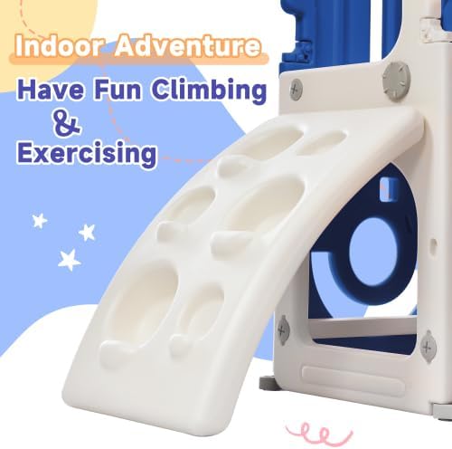 Toddler Climber and Slide Set 4 in 1, Kids Playground Climber Freestanding Slide Playset with Basketball Hoop Play Combination for Babies Indoor & Outdoor 3+ (Blue)