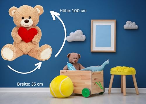 Lifestyle & More Riesen Teddybär Kuschelbär XL100 cm groß braun mit Herz Plüschbär Kuscheltier samtig weich