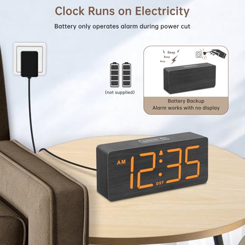Image of DreamSky Wooden Digital Alarm Clock for Bedroom with Large Numbers | Desk Clocks for Living Room, Loud Alarm for Heavy Sleepers with Volume Control, Dimmer, DST, Office Wood Decor (Plug-in)