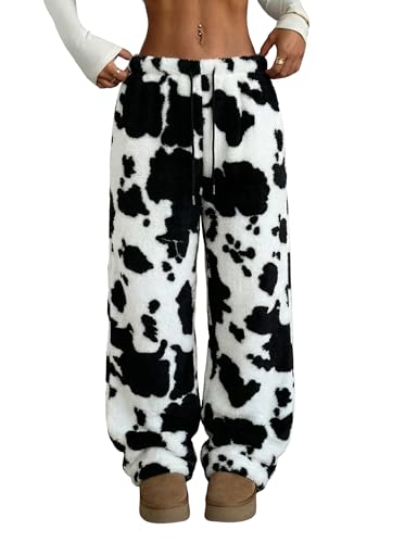 Image of ZAFUL Women's Fuzzy Plush Pajama Pants Wide Leg Pj Bottoms Lounge Pants